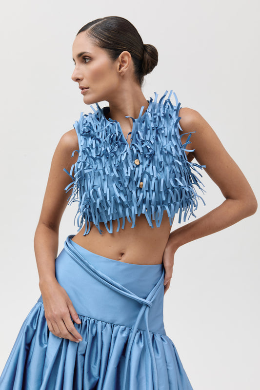 Chaleco crop con flecos