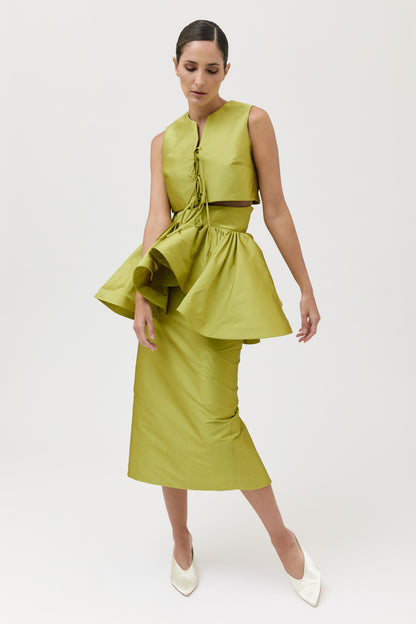 Falda midi estructurada con peplum