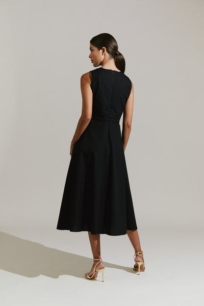 Vestido midi cuello redondo