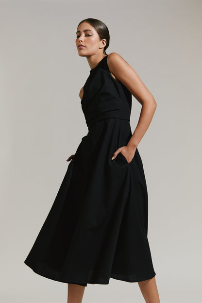 Vestido midi cuello redondo