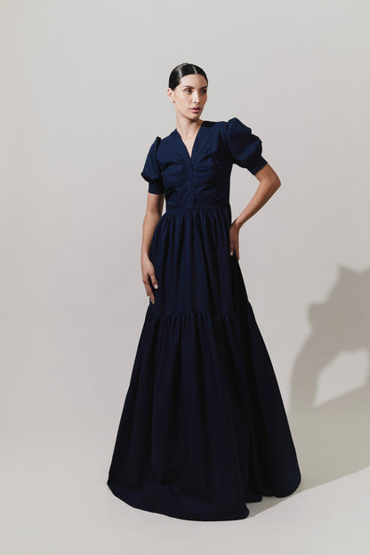 Maxi vestido con pliegues