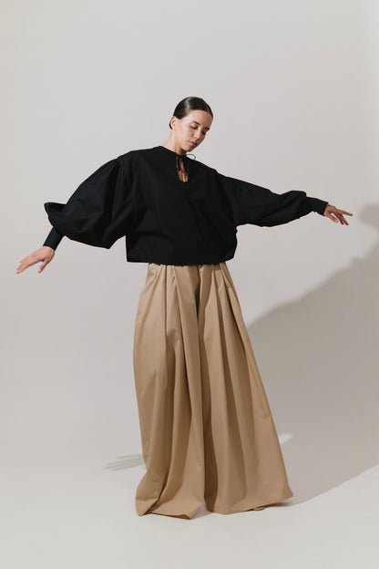Blusa maxi mangas con cuello redondo